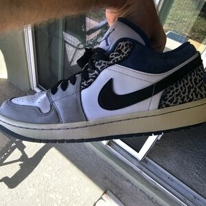 Size 10 - Jordan 1 Low SE - True Blue With Elephant Print Design